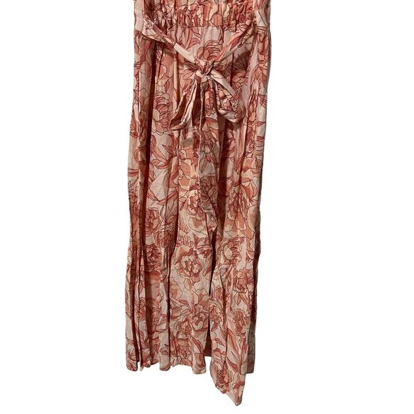 CECE WOMENS SIZE SMALL FLORAL PUFF SLEEVE BELTED LINEN BLEND MAXI DRESS PINK NEW - Picture 10 of 13